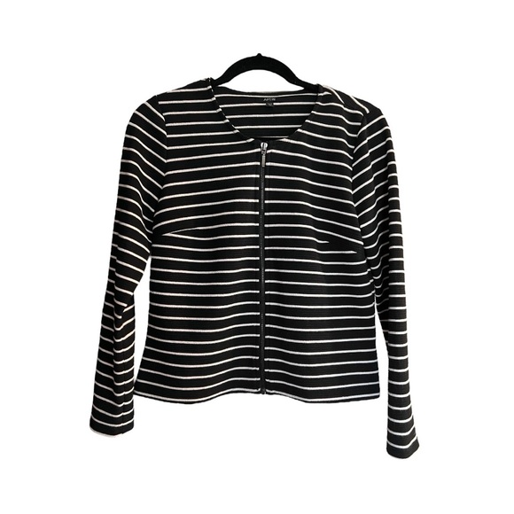 APT 9 Black & White Striped Ribbed Jacket Size M Petite - Picture 5 of 12